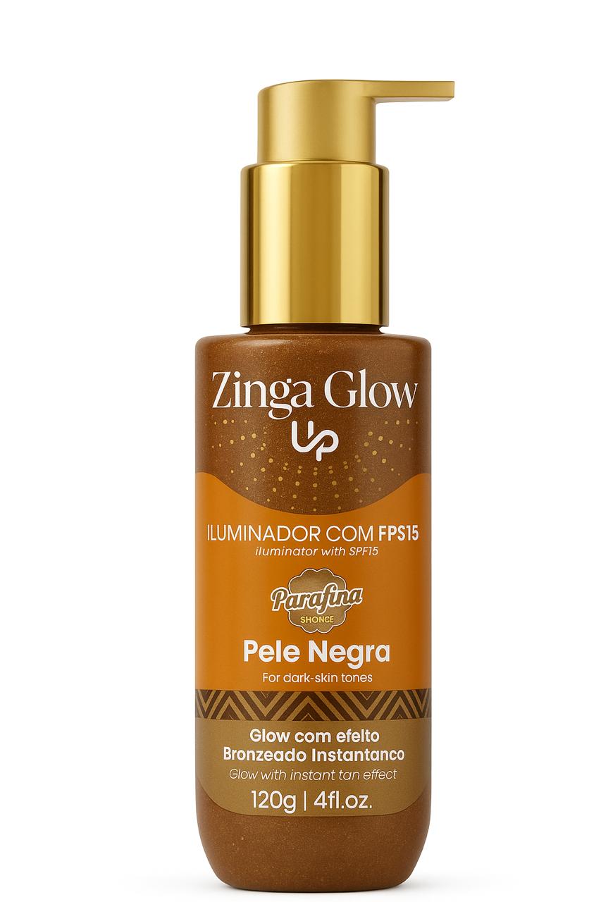 Loção Iluminadora e Protetor Solar FPS15 PELE NEGRA - ZINGA Glow UP 110g (Efeito bronzeador instantâneo) Parafina Bronze Arpoador