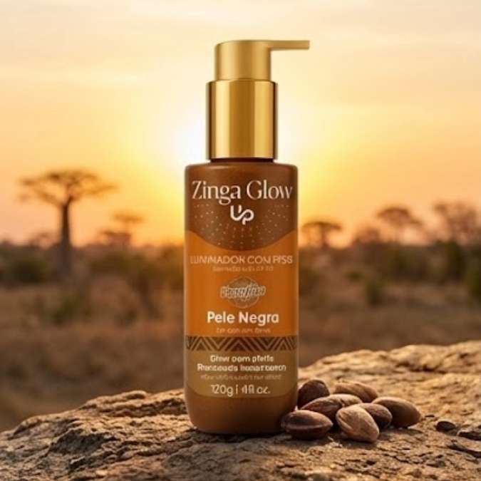 Loção Iluminadora e Protetor Solar FPS15 PELE NEGRA - ZINGA Glow UP 110g (Efeito bronzeador instantâneo) Parafina Bronze Arpoador