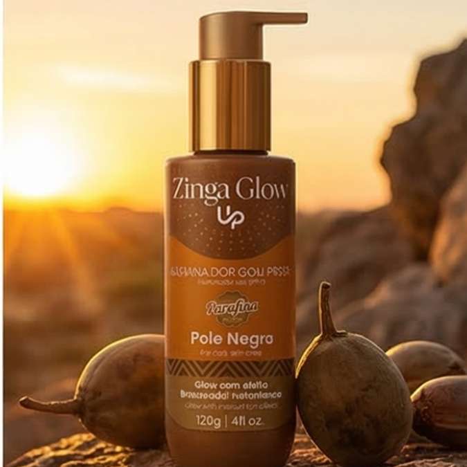 Loção Iluminadora e Protetor Solar FPS15 PELE NEGRA - ZINGA Glow UP 110g (Efeito bronzeador instantâneo) Parafina Bronze Arpoador