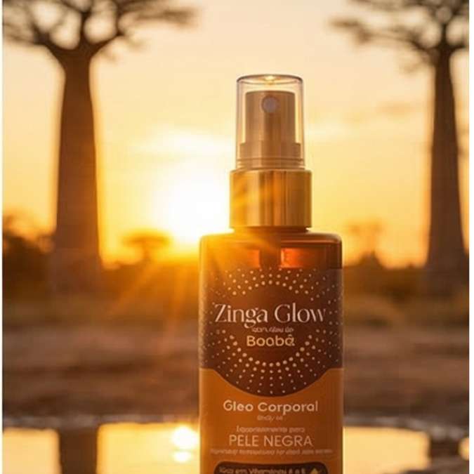 Óleo Corporal de Baobá PELE NEGRA - ZINGA Glow 150ml (Suaviza a Pele Seca) Parafina Bronze Arpoador